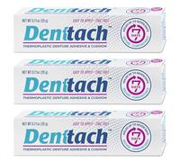 Denttach Lot de 3 adhésifs thermoplastiques pour prothèses dentaires - Coussin et recourbeur - Prise en main confortable et sûre jusqu'à 7 jours - Sans colle - Sans zinc - Longue tenue
