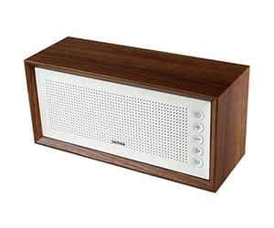 Denver BTS-210 - Enceinte portable - Tuner radio FM - Connexion Bluetooth et USB - Entrée AUX et carte SD - Batterie rechargeable 1500 mAh - Haut-parleurs : 10 W - Structure extérieure en bois - Blanc