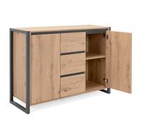 DENVER Buffet 2 portes 3 tiroirs - Décor chene artisan / Anthracite - L 120 x P 40 x H 88 cm