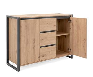 DENVER Buffet 2 portes 3 tiroirs - Décor chene artisan / Anthracite - L 120 x P 40 x H 88 cm