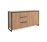 DENVER Buffet 3 portes 3 tiroirs Décor chene artisan Anthracite L 160 P 40 H 88 cm