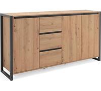 DENVER Buffet 3 portes 3 tiroirs - Décor chene artisan / Anthracite - L 160 x P 40 x H 88 cm