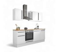 Denver Kitchenette Moderne sans appareils électriques en Blanc, Aspect chêne mauvella - Cuisine encastrée spacieuse avec Beaucoup d'espace de Rangement - 220 x 211 x 60 cm (l x H x P)