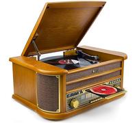 Denver Electronics MCR-50 Lecteur de disques vinyles Design rétro. Radio FM/AM. Lecteur CD et Cassette. Haut-parleurs 5W. Fonction d'enregistrement. Boîtier en Bois