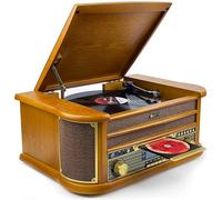 Denver MRD-51 Chaîne Musicale rétro avec Platine Vinyle, Dab+/FM, CD, Cassette, USB, AUX, Enregistrement MP3, Bois