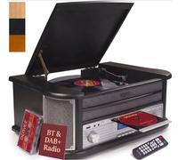 Denver MRD-51BT MK2 Lecteur de disque radio Bluetooth 9 en 1 en bois avec haut-parleurs - Radio DAB+, FM, lecteur de cassette, lecteur CD, entrée auxiliaire, enregistrement MP3 USB, entrée auxiliaire