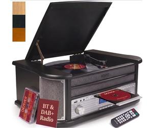 Denver MRD-51BT MK2 Lecteur de disque radio Bluetooth 9 en 1 en bois avec haut-parleurs - Radio DAB+, FM, lecteur de cassette, lecteur CD, entrée auxiliaire, enregistrement MP3 USB, entrée auxiliaire