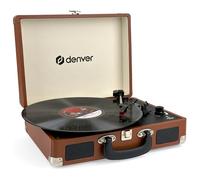 Denver Platine Vinyle Valise avec Haut-Parleurs et USB, Marron | Platine vinyle valise : 33/45/78 tours, haut-parleurs, numérisation USB, auto-stop et sortie phono