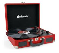 Denver Platine Vinyle Valise avec Haut-Parleurs et USB, Rouge | Platine vinyle valise : 33/45/78 tours, haut-parleurs, numérisation USB, auto-stop et sortie phono