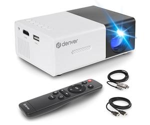 Denver PR-1000 Mini vidéoprojecteur Full HD supporté, HDMI, USB, microSD, Projection 20 à 60 Pouces, câbles Inclus