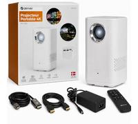 Denver Projecteur PR-4700 LCD 150 Lumen ANSI 2560 x 1440 WQHD Mini vidéo-projecteur, à courte distance, fonctionnement sur accus, haut-parleur intégré, avec