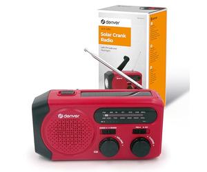 Denver Radio Portable Rechargeable, Radio Solaire Dynamo de Survie | AM/FM, Dynamo à manivelle, Batterie 2000mAh, Panneau solaire, Powerbank USB-A, USB-C, Lampe LED 1W, SOS, Piles AAA
