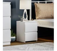 Denver Table de Chevet 2 Tiroirs Blanc Meuble Cabinet Commode Chambre Moderne