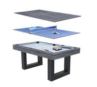 DENVER - Table multi-jeux 3 en 1 en bois gris billard et ping pong