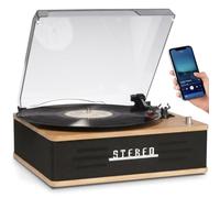 Denver VPB-262LW Tourne-disque rétro Bluetooth Haut-parleur aspect bois | 33/45/78 tr/min, arrêt automatique, sortie RCA, micro en céramique, aiguille ru t capuchon anti-poussière