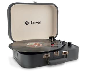 Denver VPL-130DGR Platine Vinyle Valise, Enregistrement USB vers PC, Haut-parleurs intégrés, Sortie RCA, Gris foncé