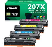 Denvoer 207X avec Puce Compatible pour HP 207X 207A Toner pour HP Color Laserjet Pro MFP M283fdw M283fdn M283cdw M282nw M255dw M255nw W2210X W2211X W2212X W2213X Noir Cyan Jaune Magenta 4-Pack