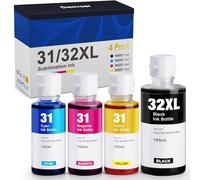 Denvoer 31 32XL Bouteille Encre Compatible avec Encre HP 31 et HP 32xl pour HP Smart Tank 7305 7005 5105 5106 5108 7605 7606 Series et Smart Tank Plus 555 455 515 530 570 Imprimantes (4 Bouteilles)