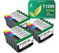 Denvoer Cartouche T1295 Multipack Compatible pour Epson T1291 T1292 T1293 T1294 Cartouche pour Epson SX525WD pour Epson Stylus SX235W SX425W Stylus Office BX635FWD Workforce WF3520 WF-7515 15-Pack