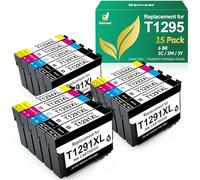 Denvoer Compatible pour T1295 Multipack pour Epson T1291 T1292 T1293 T1294 Cartouche pour Epson SX525WD pour Epson Stylus SX235W SX425W Stylus Office BX635FWD Workforce WF3520 WF-7515 15-Pack