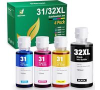 Denvoer Encre 31 32XL Compatible avec Encre HP 31 32XL pour HP Smart Tank 5105 5106 5107 7005 7305 7605 7606 Series et Smart Tank Plus 455 515 530 570 Imprimantes (4 Bouteilles)