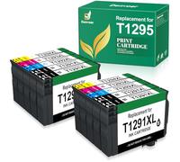 Denvoer T1295 Compatible pour Epson T1291 T1292 T1293 T1294 Cartouche d'encre pour Epson Stylus SX235W SX525WD SX425W SX445W Stylus Office BX535WD WF3520 WF7515 (4 Noir 2 Cyan 2 Jaune 2 Magenta)