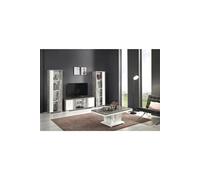 DENYS - Ensemble Salon Laqué Blanc et Effet Bois Taupe -