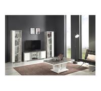 DENYS - Ensemble Salon Laqué Blanc et Effet Bois Taupe