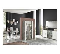 DENYS - Ensemble Séjour Complet Laqué Blanc et Effet Bois Taupe -