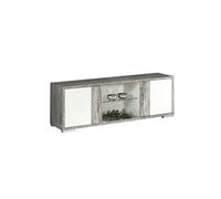 DENYS - Meuble TV 2 Portes Laqué Blanc et Effet Bois Taupe -