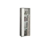 DENYS - Vitrine 1 Porte Gauche Laqué Blanc et Effet Bois Taupe -
