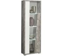 DENYS - Vitrine 1 Porte Gauche Laqué Blanc et Effet Bois Taupe - Altobuy Blanc G