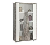 DENYS - Vitrine 2 Portes Laqué Blanc et Effet Bois Taupe -