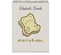 Deokke Carnet de croquis A4,Carnet de Dessin Reliure Spirale,100GSM Papier épais,100 Pages/50 Feuilles,Mignon,Carnet de Croquis avec Artistique,Convient pour filles (E6-Ours)