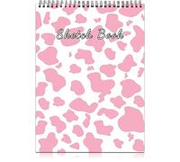 Deokke Carnet de croquis A4,Carnet de Dessin Reliure Spirale,100GSM Papier épais,100 Pages/50 Feuilles,Mignon,Carnet de Croquis avec Artistique,Convient pour filles (E2-Motif Vache Rose)