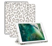 Deokke Compatible avec iPad 10,2", étui 9e/8e/7e génération (2021/2020/2019) avec Porte-Crayon et Dos en TPU Souple, Mise en Veille/réveil Automatique - Léopard Blanc guépard