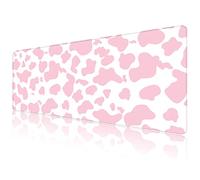 Deokke Grand tapis de souris de jeu pour ordinateur (80 x 40 cm), sous-main avec base antidérapante, bords cousus, convient pour le travail et le bureau (G2 motif vache rose)