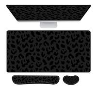 Deokke Tapis de Souris,Ensemble de 3 pièces Contient Grand Tapis Souris Gaming (80x40cm) Support pour Poignet de Souris et Clavier en Mousse à mémoire,pour Le Bureau (J1-Léopard Noir guépard)