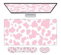 Deokke Tapis de Souris,Ensemble de 3 pièces Contient Grand Tapis Souris Gaming (80x40cm) Support pour Poignet de Souris et Clavier en Mousse à mémoire,pour Le Bureau (J2-Vache Rose)