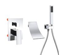 DEOLER Robinet de baignoire mural avec douchette à main, poignée unique chromée, robinet cascade de salle de bain, robinet de douche en laiton massif, kit de garniture de valve brute