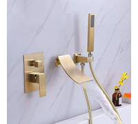 DEOLER Robinet de baignoire mural avec douchette à main, poignée unique dorée brossée, robinet cascade de salle de bain, robinet de douche en laiton massif, kit de garniture de valve brute