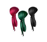 Deolven Durag,3 Pack Silky Du-rag Pirate Tête Large Bandana US Durag avec Capuchon USA Du Rag 100cm Cache-tête pour Homme Femme Hip-hop et Décoration Quotidienne Noir Vert Rouge