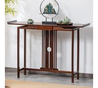 DEOPXF Table D’Entrée Et D’Appoint en Bois Massif Bureau Basculant Style Chinois À Sculptures Ajourées Parfait pour Entrées Et Salons(Semicircular Design,80cm)