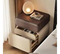 DEOPXF Table De Chevet en Bois Massif avec Cuir Écologique Résistante À L’Usure Et À La Saleté Durable Tiroir À Déverrouillage par Empreinte Digitale(Walnut+Khaki,A50x40x50cm)