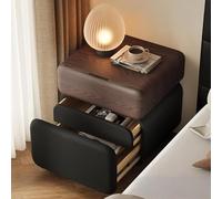 DEOPXF Table De Chevet en Bois Massif avec Cuir Écologique Résistante À L’Usure Et À La Saleté Durable Tiroir À Déverrouillage par Empreinte Digitale(Walnut+Black,A40x40x50cm)