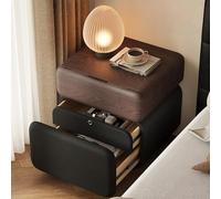 DEOPXF Table De Chevet en Bois Massif avec Cuir Écologique Résistante À L’Usure Et À La Saleté Durable Tiroir À Déverrouillage par Empreinte Digitale(Walnut+Black,B50x40x50cm)