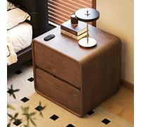 DEOPXF Table De Chevet Large Plateau & 2 Grands Tiroirs Noyau Bois Massif Solide Poignées Cachées & Coins Arrondis Imperméable Anti-Rayures(Red Walnut,50x40x47cm)