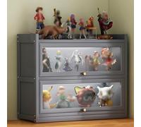 DEOPXF Vitrine pour Collection Matériau en Bambou Porte Rabattable Vitrines pour Objets de Collection HD Transparent Robuste et Durable(Gray,2 Layers 80cm)