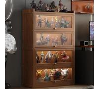 DEOPXF Vitrine pour Collection Matériau en Bambou Porte Rabattable Vitrines pour Objets de Collection HD Transparent Robuste et Durable(Marron,4 Layers 80cm)