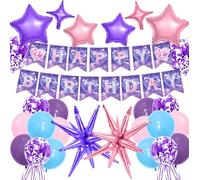 Deorfuy Décorations de fête roses et violettes, 30 bannières magiques sur le thème de la musique avec des ballons, fournitures de décoration en ruban violet mignon chanteur joyeux anniversaire